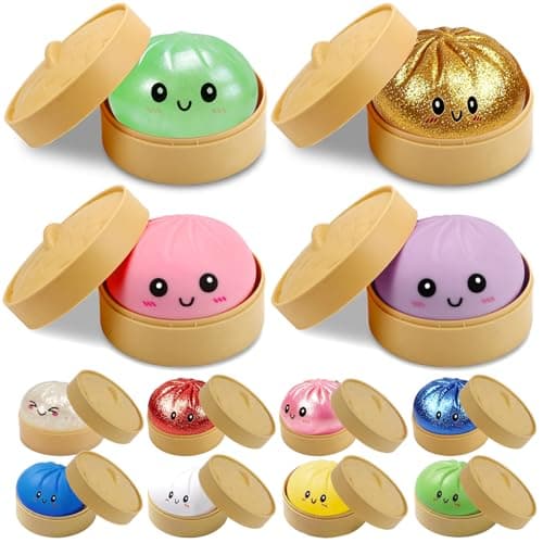4 Pack Dumpling Squishies, Colorful Dumplings Stress Balls Fidget with Mystery Box Easter Basket Stuffers Stocking Stuffers with Food Steamer Stretchy - Image 1