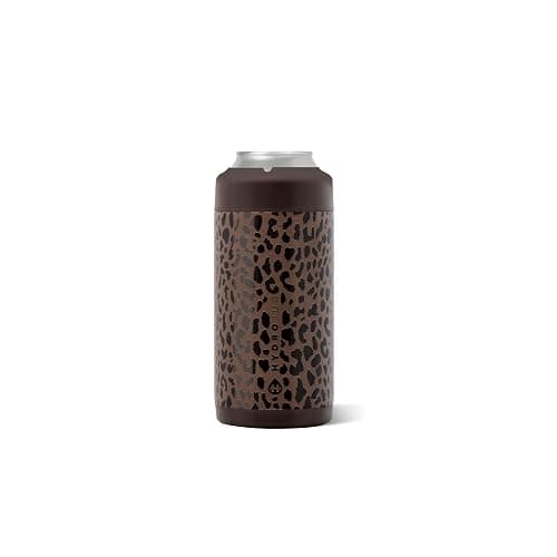 HydroJug Slim Can Cooler 12 oz, Stainless Steel Can Holder, Brown Leopard | Fits 12 oz slim cans, double-wall insulated, snug fit wings, screw-top lid, cup holder friendly, dishwasher safe - Image 1