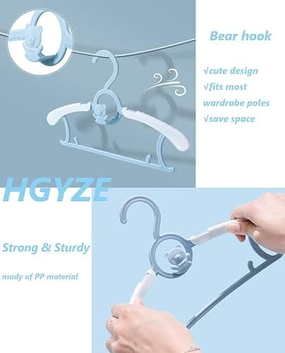 HGYZE Baby Nursery Closet Hangers, Non-Slip and Extendable Laundry Infant Pant Hangers for Newborn Clothes - 20pcs Colourful Gifts - Adjustable Children Coat Hanger for Girl Boy Toddler Kid, Colorful thumbnail 7