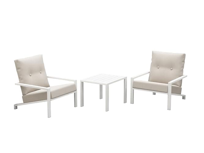 RICHLY Aluminum Terrace Furniture Set, 3-Piece Outdoor Tavern Aluminum Set, 2 Chairs with Waterproof Pads, and 1 Terrace Table, Perfect for Any Balcony, Lawn, Garden, or Backyard (Off White) - Image 1