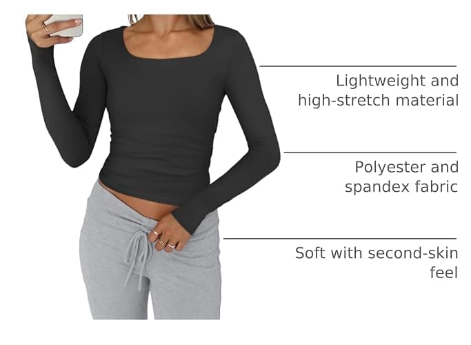 Trendy Queen Womens Long Sleeve Shirts Crop Tops Fall Fashion 2025 Square Neck Going Out Basics Tees Y2k Clothes thumbnail 3