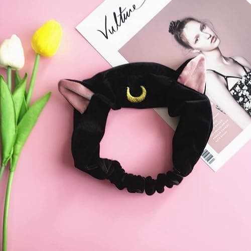 Ziper Cute Cat Usagi Moon Cosmetic Hairband shower headband (Black) thumbnail 6