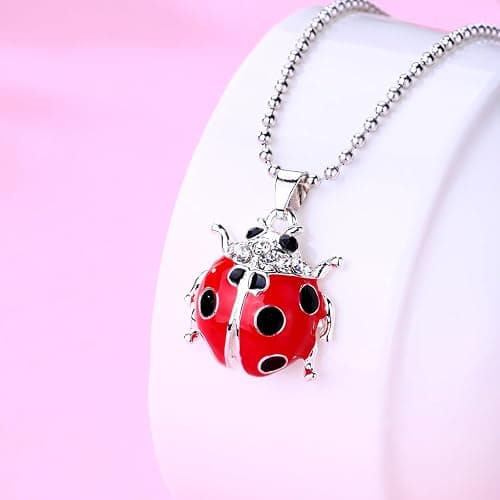 Cykdohy Cute Red Ladybug Pendant Necklace for Women Dainty Beetle CZ Charm Choker Fashion Lovely Animal Funny Coccinella Septempunctata Beaded Chain Necklaces Jewelry Birthday Halloween Party Gifts thumbnail 2