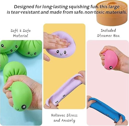 4 - Color Set - Dumpling Squishy Mystery Box,Dumpling Squishy,Cute Anxiety Relief Fidget ,Squeeze Dough Ball Stress Relief Hand Toys with Food Steamer Stretchy Desk Toys thumbnail 5