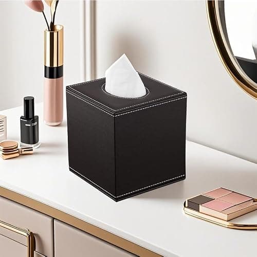 KINGFOM Quadratisch Taschentuchbox, PU Leder Kosmetiktücher Box Tücherbox | Tissue Box für Auto Büro Badezimmer Schlafzimmer (Braun) thumbnail 7