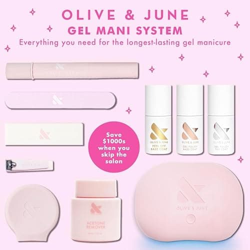 Olive & June Gel Nail Polish Set, 6 Shades and Top Coat | Includes HD, KMC, Pink Goldfish, Icing Is The Best Part, Prom, XOXO, gel top and base coats; hema-free; UV LED lamp needed thumbnail 7