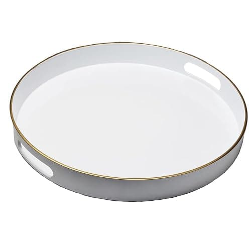Spsyrine Round White Decorative Tray, 13" Plastic Serving Table Tray with Handles for Breakfast, Round Modern Ottoman Tray for Coffee Table, Bathroom, Kitchen, Living Room thumbnail 8
