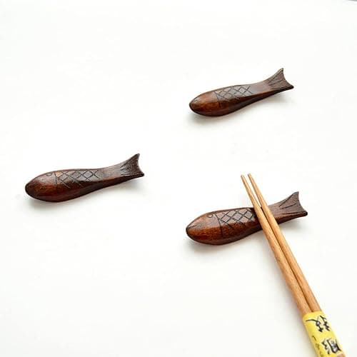 SHERCHPRY Japanese Style Small Fish Wood Chopsticks Holder Rest Set 6Pcs Handmade Round Drum Design for Chopsticks Forks Spoons Tableware thumbnail 7