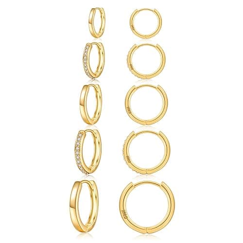 JEMARA Gold Earrings Minimalist 14K Gold Plated Huggie Hoop Earrings Set Hypoallergenic 925 Silver Cartilage Sleepers Huggie Silver Earrings for Women - Image 1