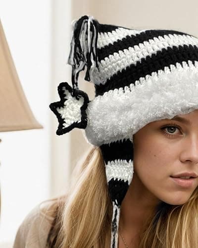 Y2k Beanie Knitted Hat Cute Cat Beanie Warm Loose Crochet Hat Women thumbnail 4