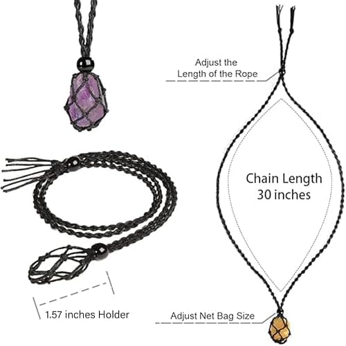 Anjiucc Natural Gemstone Crystal Pendant Necklace Stone Holder Necklace Cord Hand-Woven Necklace with Adjustable Length for Women Men thumbnail 2