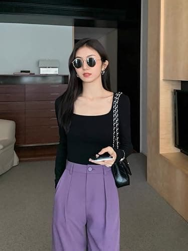 OQQ Women's 2 Piece Bodysuits Sexy Ribbed One Piece Square Neck Long Sleeve Tops thumbnail 4