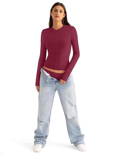 EasyGala Womens Cotton Long Sleeve Shirts Crew Neck Fitted Basic Going Out Outfits Undershirt Spring Fall Clothes 2025 thumbnail 5