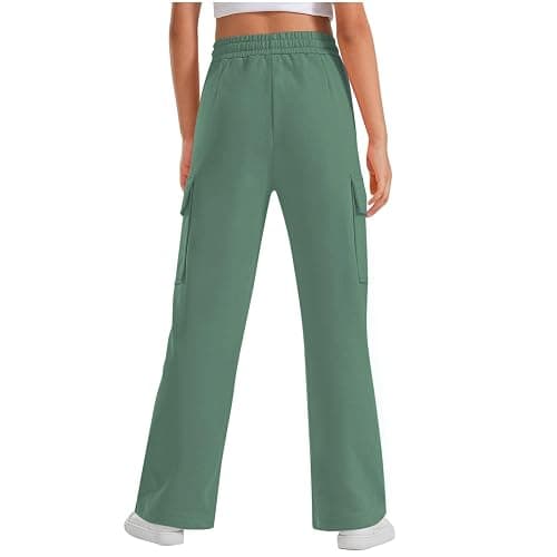 Girls Cargo Pants Sweatpants Athletic Jogger Pants Elastic Waist Baggy Trousers Wide Leg Cargo Sweatpants with Flap Pockets thumbnail 2