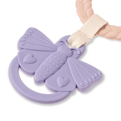 Itzy Ritzy Teething Activity Toy - Bitzy Busy Ring Features Braided Teething Ring and Dangling Toys; Includes Teether, Textured Ribbons, Crinkle Sound & Jingle Bell, Bunny RNG8497 thumbnail 2