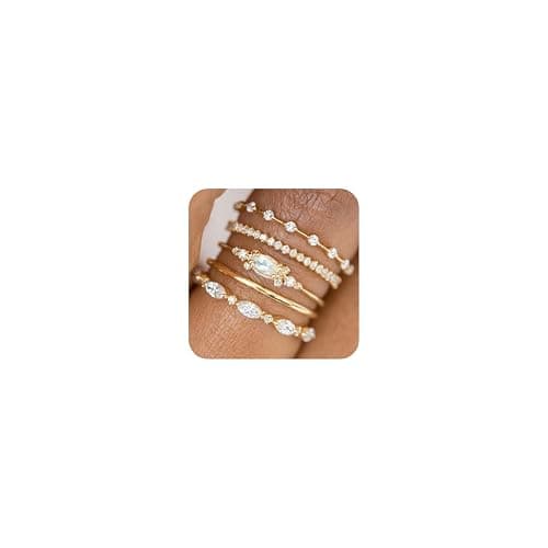 Honsny Stackable Gold Rings for Women Set Dainty 18K Gold Plated Cubic Zirconia Thumb Rings Thin Eternity Engagement Rings - Image 1