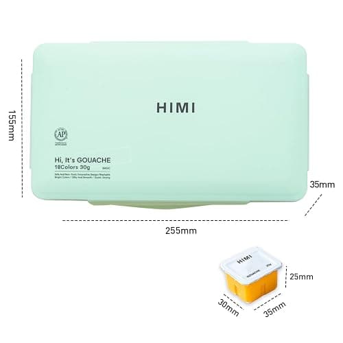 HIMI Gouache Paints Set, 18 Colors, 30g, jelly gouache paint set, Non Toxic Paint for Canvas and Paper, Art Supplies for Professionals, and More (Green Case thumbnail 2