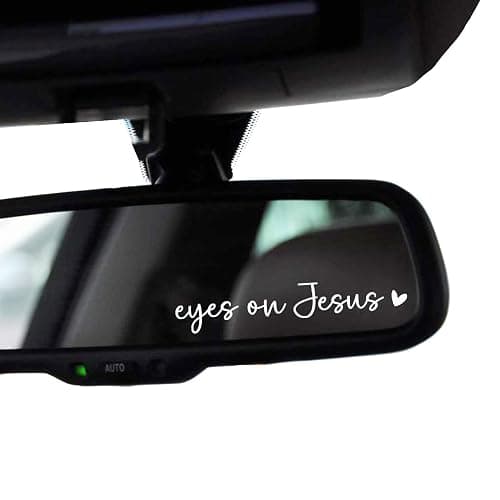 2 x Eyes On Jesus Rearview Mirror Decal Water Bottle Stickers Affirmation Reminder Sticker Laptop Bumper Sticker Tumbler Vinyl Sticker Car Mirror Decal New Car Decor (Eyes On Jesus, White) - Image 1