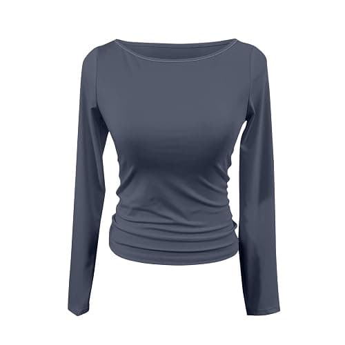 Womens Long Sleeve T Shirts Stretchy Crop Tops 2025 Fall Fashion Going Out Outfits Casual Slim Fit Y2k Winter Clothes thumbnail 3