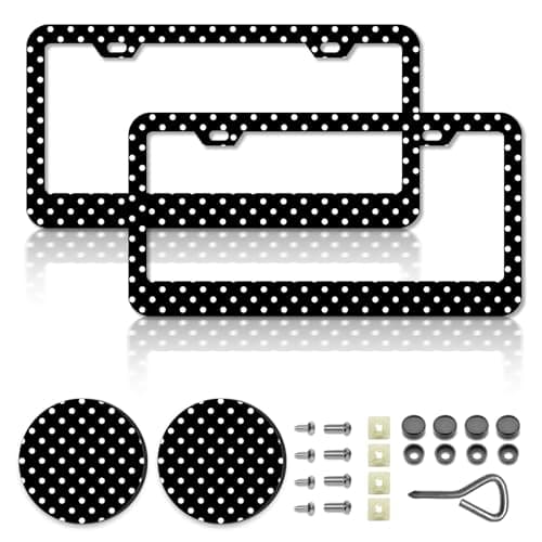 Polka Dots License Plate Frames，Polka dots Car Accessories for Women and Men ，Cute License Plate，Aluminum License Plate Frame Fits Standard US Vehicles Size 12.2 x 6 Inch (Black-Polka dots) - Image 1