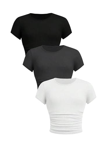SOLY HUX Girl's Basic T-Shirts Set Crew Neck Short Sleeve Crop Top 3 Packs Summer Fitted Tees - Image 1