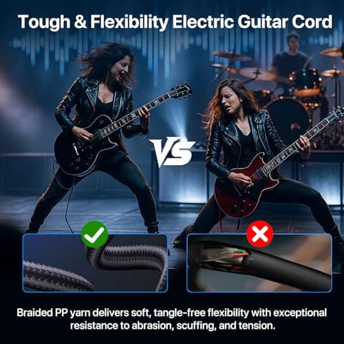 GOGHOST Guitar Cable 50ft, Amp Chord Electric Guitar Aux Amp Cord Braided, TS 1/4 Quarter Inch Straight to Right Angle Bass Instrument Cables Pro Audio (Black, 1-Pack) thumbnail 5