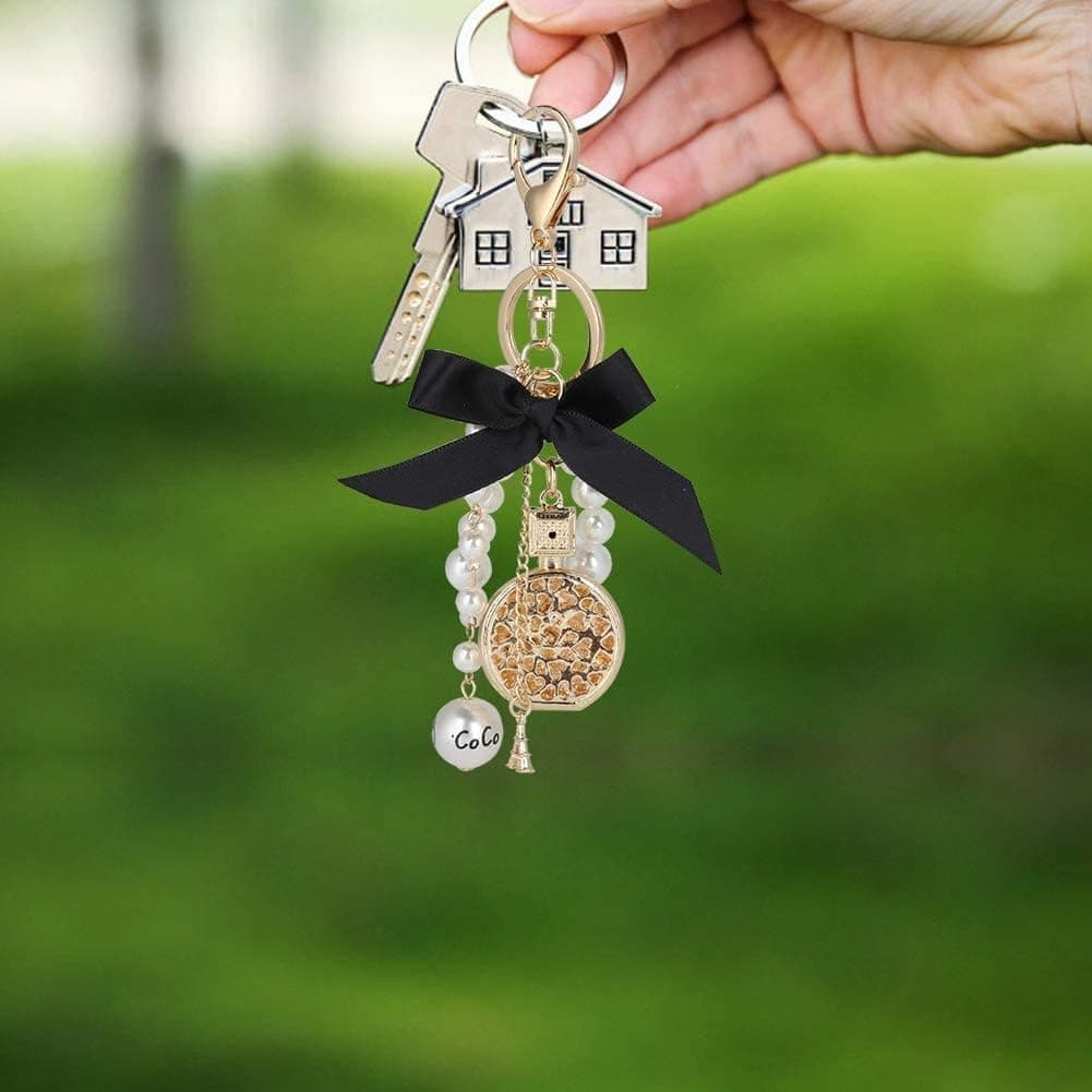 Keychain Fragrance Bottle Shape Alloy Bowknot Keychain Handmade Keychain Keychain Decoration for Girls thumbnail 3