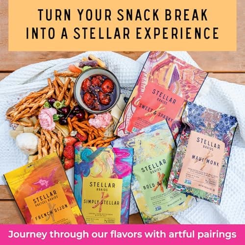 Stellar Snacks Pretzel Braids - Regular Big Bag & Mini Pretzel Braids Combo - Regular & Mini Maui Monk Vegan Pretzels, Large Resealable Bag 16 Oz Bundled with Mini Pretzel Airline Size Sampler, Vegan, Non-GMO, Gourmet Pretzel Sticks, Braids, Rods, Twists thumbnail 6