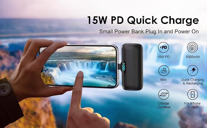 Mini Portable Charger for iPhone,Upgraded 5000mAh PD Fast Charging Battery Pack,LCD Display Cute Power Bank Portable Phone Charger for iPhone 14/14 Pro Max/13/13 Pro/12 Pro/11/XS/XR/X/8/7/6-Black thumbnail 8
