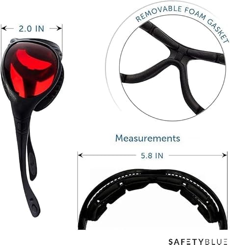 SafetyBlue Sleep Savior Deluxe Ultra with Head Strap - Red Night Glasses - Red Light Glasses for Better Sleep thumbnail 4