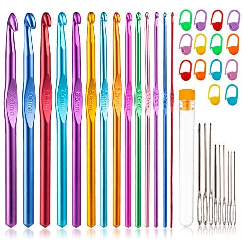 Vodiye 37 PCS Crochet Hooks Set, High Quality Coloured Aluminum Ergonomic Handle Crochet, Hook Needles for Arthritic Hands, with Stitch Markers and Large-Eye Blunt Needles - Image 1