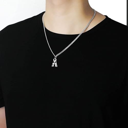 AIAINAGI Initial A-Z Letter Soccer Necklace for Men - Charm Pendant With Stainless Steel Silver Chain 22inch - Personalized Gift thumbnail 4