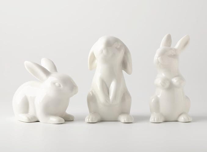 GOODSTART Ceramic Bunny Rabbits Easter Bunny Figurine Porcelain Modern Art Home Decoration, Statues for Spring Home Decor, Easter Decorations Rabbit Figurines - Image 1