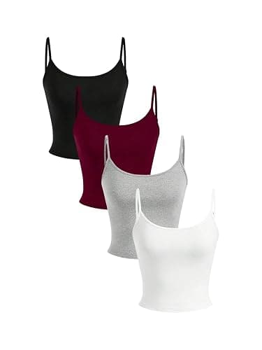 OYOANGLE Women's 4 Pack Scoop Neck Cami Top Basic Solid Spaghetti Strap Fitted Crop Camisole Tops Summer Undershirts - Image 1