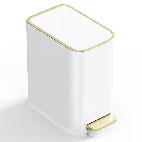 GibHerz Small Bathroom Trash Can with Lid Soft Close, 5L / 1.3 Gallon Slim Garbage Can with Removable Inner Bucket, Step Stainless Steel Trash Bin for Office, Bathrooms, Bedroom, Living Room (White) - Image 1