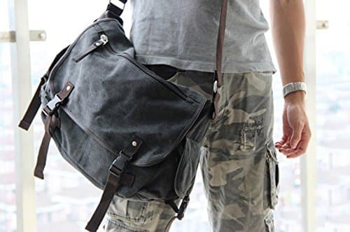 [Upgraded] Vintage Canvas Messenger Bag 13 15.6 17 inches Large Book Laptop Shoulder Bag Women Men New (Black, X-Large) thumbnail 3