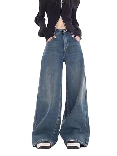 EMMIOL Baggy Jeans Wide Leg Jeans, Patchwork, Mid-Low Waist - Image 1