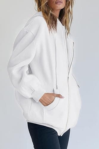 PRETTYGARDEN Women's Zip Up Y2K Hoodies Casual Long Sleeve Track Jackets with Pockets - Large - White thumbnail 5
