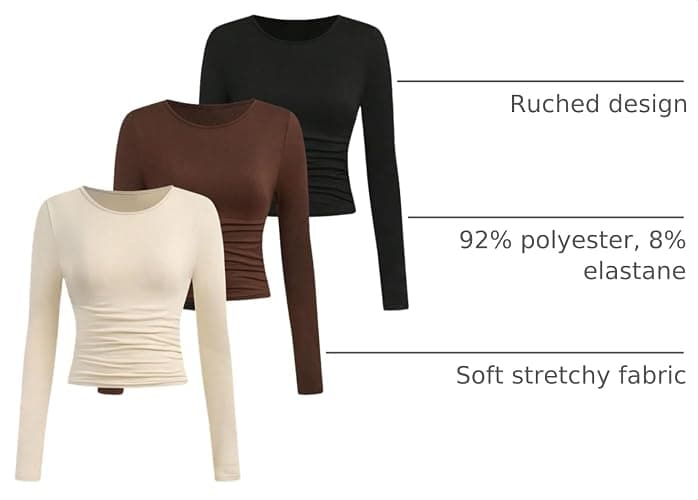 SOLY HUX Girl's Long Sleeve T Shirts 3 Packs Crewneck Fall Tee Tops | Tight Fitted, Ruched, Tween Girls Trendy Clothes thumbnail 4