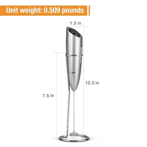 SIMPLETaste Milk Frother Handheld Battery Operated Electric Foam Maker, Drink Mixer with Stainless Steel Whisk and Stand for Cappuccino, Bulletproof Coffee, Latte thumbnail 9