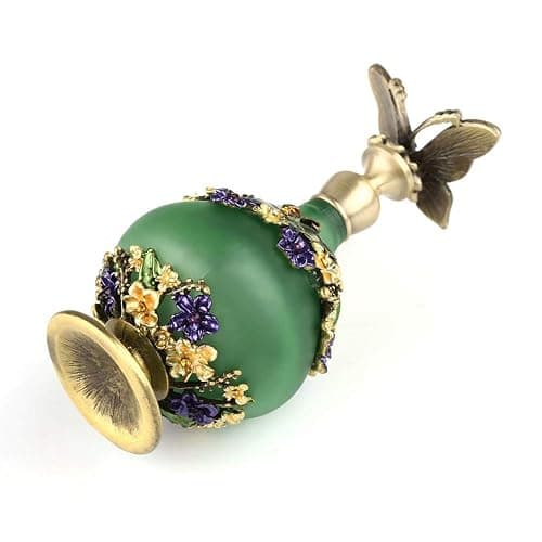 Rayberro Green Butterfly Vintage Perfume Bottle, Crystal Rhinestone Inlayed Decorative Perfume Bottles, 25ML Empty Refillable Essential Oils Dropper Bottle, Glass Perfume Bottles for Women Girl Gift thumbnail 6