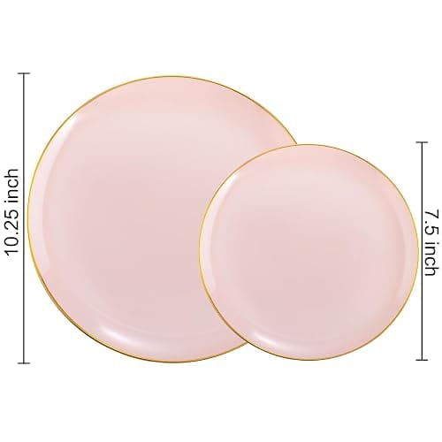 PULOTE 100PCS Pink Plastic Plates - Heavy Duty Pink and Gold Disposable for Party, Wedding, Valentines & Galentines Day, Include 50 Each (Dinner & Dessert) Plates thumbnail 3