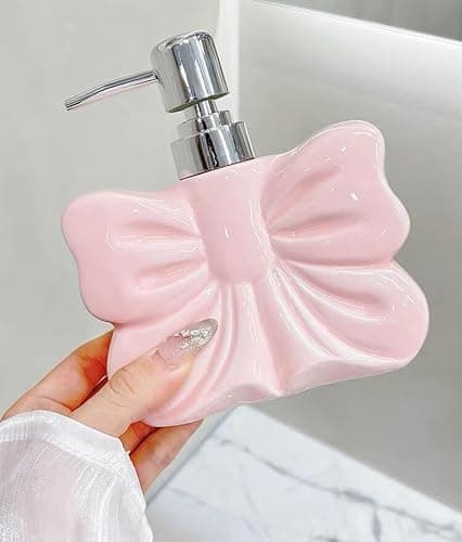 Lotion Dispenser Ceramic Soap Bottle, Bowknot Lotion Bottle with Pump,360ML thumbnail 4