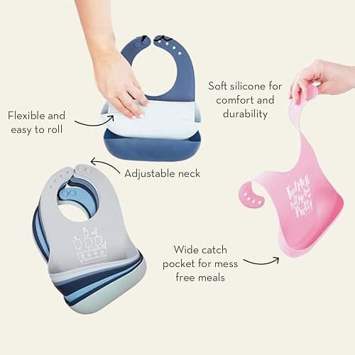 Baby Bib for Eating by Bella Tunno, Waterproof Silicone Bib with Large Food Catcher, Adjustable Fit for Babies 4-12 months & Toddlers 1-3 Years, Boys & Girls, Cheeks For Weeks thumbnail 7