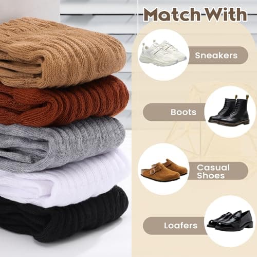 Nimalpal Slouchy Socks for Women 3 Pairs (White), Women's Fall Winter Soft Long Chunky Scrunch Socks Size 5-11 thumbnail 6