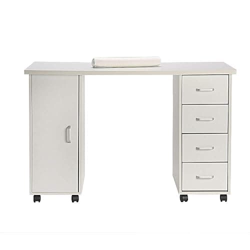 Vasitelan White Manicure Table, Acetone Resistant Beauty Wooden Salon Spa Nail Desk Art Equipment thumbnail 4