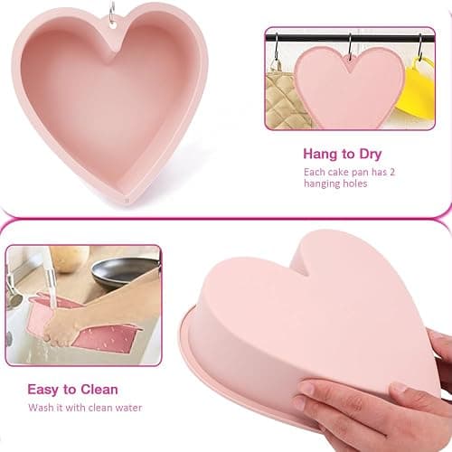 Alimat PluS Silicone Heart Shaped Cake Pans, 2pcs Heart Cake Pan 8 Inch with Hanging Hole(Pink) thumbnail 4