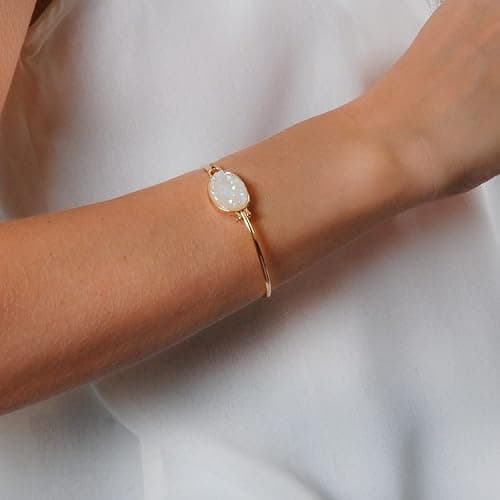 Druzy Cuff Bracelets for Women - Boho Stackable Bangle Bracelet, Plated in Gold, Silver, or Rose Gold Tone with Oval Stone thumbnail 5
