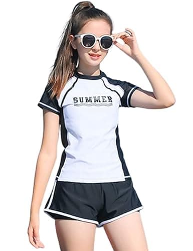 KORADI Girls Swimsuits Rash Guard Swim Set Kids Two-Piece Bathing Suits Teen Swimwear Beach Shorts Sun Protection Swim Shirts - Image 1
