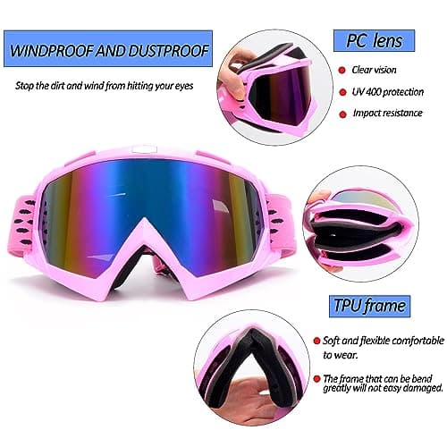 ATV Goggles with Balaclava face Mask for Men Women and Youth, Dirt Bike Motorcycle Motocross Riding Ski Goggles (Pink Color+Pink) thumbnail 6
